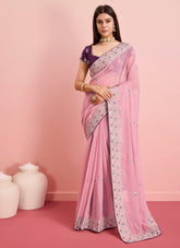 Charming looking pink colour saree