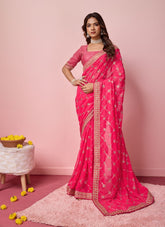 Pink georgette saree looking lovely