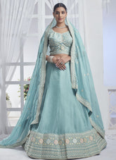 Sky Blue colour Party wear Lehenga Choli looking so Decorative