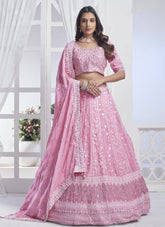 Baby Pink colour embroidered lehenga choli looking elegant