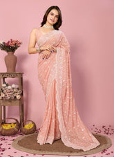 Peach colour saree looking frilly
