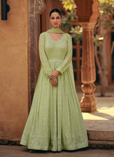 Wedding Wear Green Colour Gown Looking Exquisite