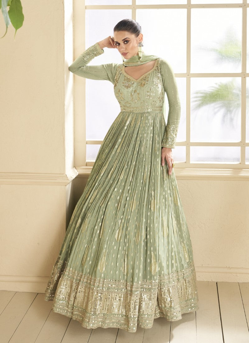 Functional Wear Green Colour Gown Looking Gorgeous Functional Wear Green Colour Gown Looking Gorgeous