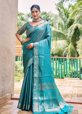 Blue Colour Wedding Wear Saree