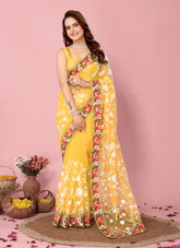 Stellar Looking Yellow Colour Saree