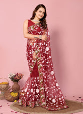 Maroon Colour Soft Net Saree