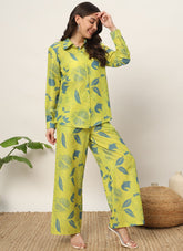 Co-ord-set cotton lime yellow colour salwar suit