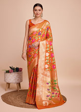 Paithani Silk Orange Colour Party Wear Saree