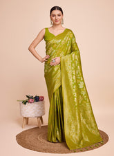 Mehendi Colour Party Wear Saree of Handloom Silk
