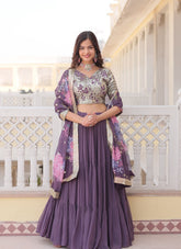 Faux Georgette Wedding Wear Lavender Colour Lehenga Choli