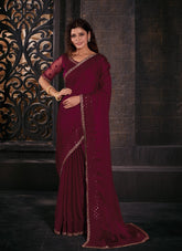 Beautiful Looking Cherry Colour Saree