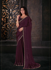 Exquisite Looking Wine Colour Saree