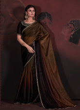 Mustard and Coffee Colour Saree Looking Photogenic