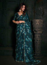 Impressive Looking Teal Blue Colour Saree