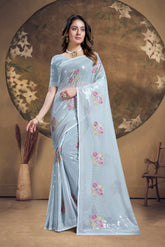 Saree In Grey Colour Looking Jazzy