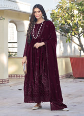 Contemporary Salwar Suit in Wine
