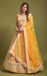 Beautiful Threadwork Crafted Yellow Designer Lehengacholi