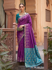 Purple Silk Woven Designer Saree with Contrast Pallu