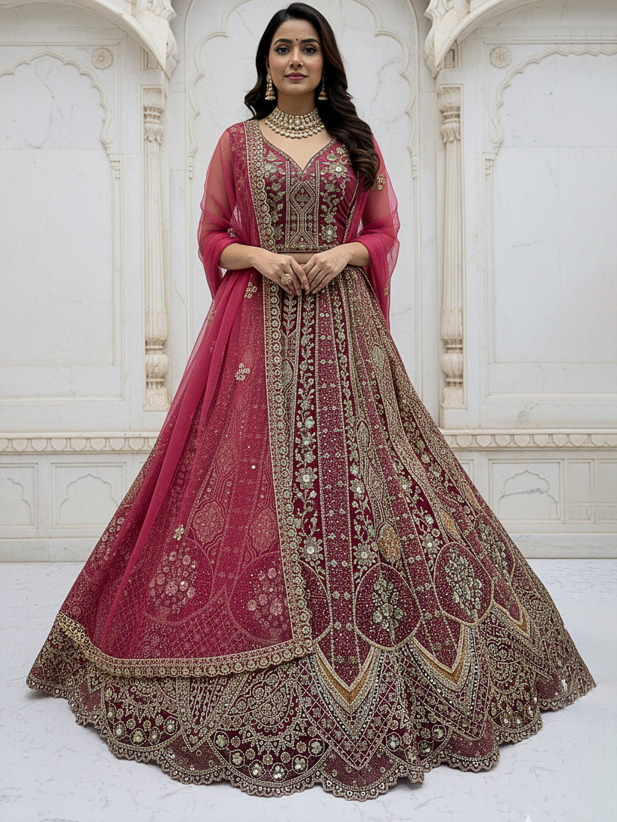 Rani Pink Designer Party Wear Lehenga Choli with Sequins, Zari, Dori & Diamond Work