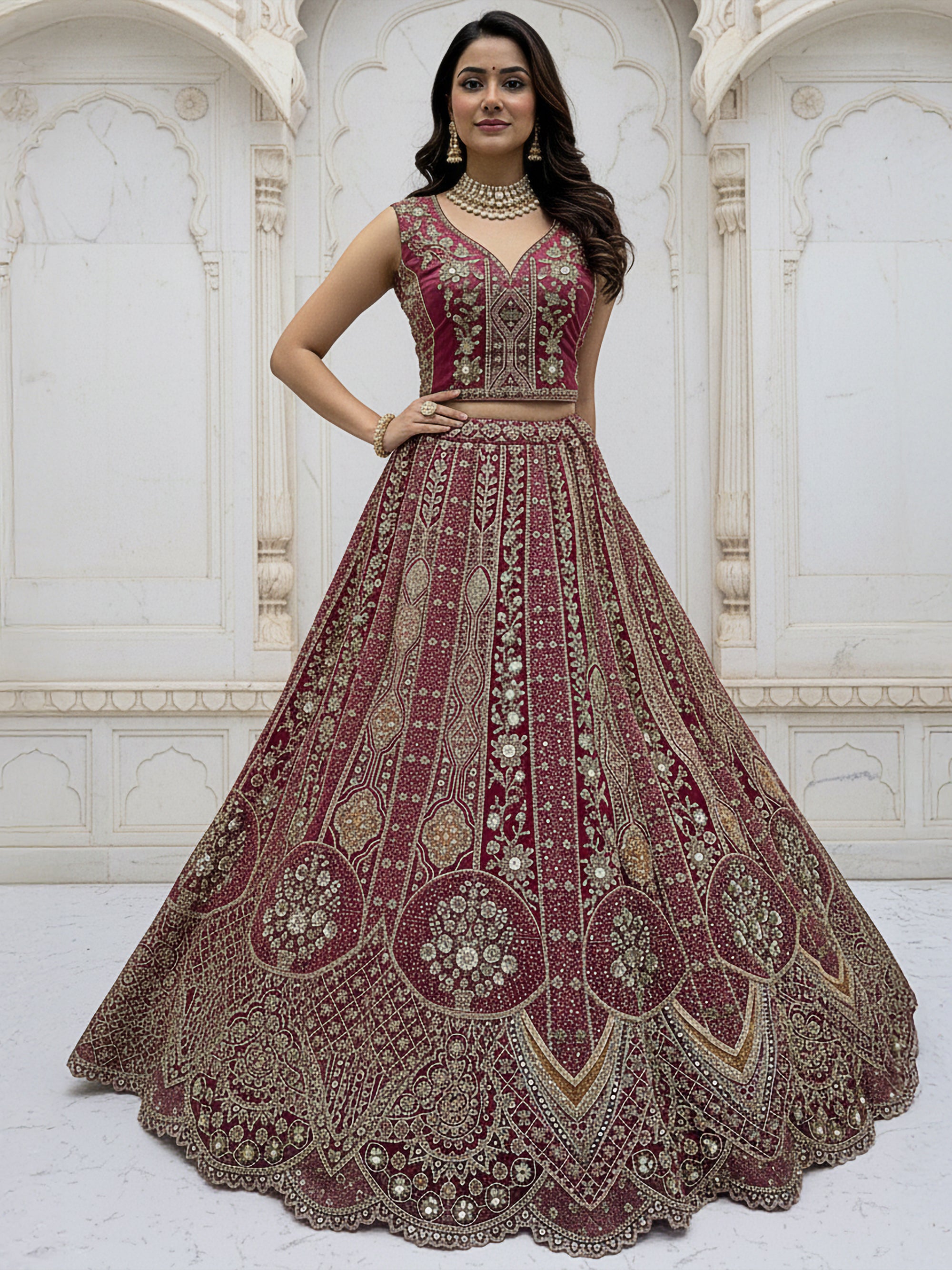 Rani Pink Designer Party Wear Lehenga Choli with Sequins, Zari, Dori & Diamond Work