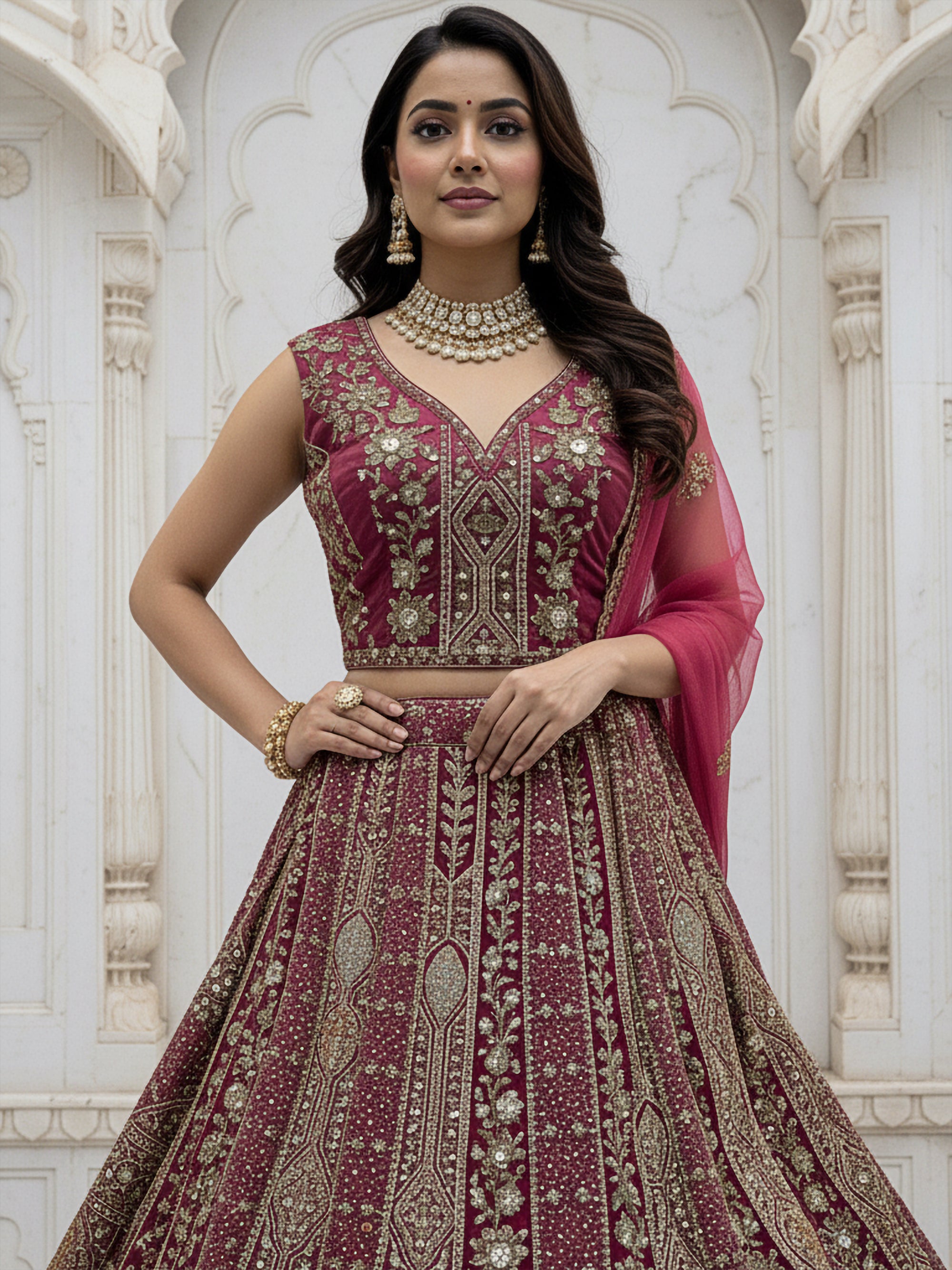 Rani Pink Designer Party Wear Lehenga Choli with Sequins, Zari, Dori & Diamond Work