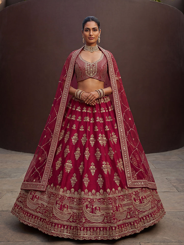 Rani Pink Bridal Lehenga Choli with Crystal Handwork
