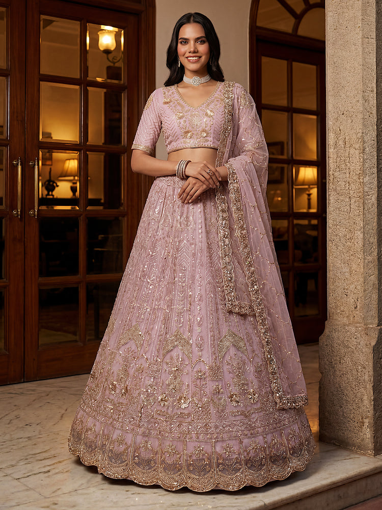 Dusty Rose Bridal Net Lehenga Choli