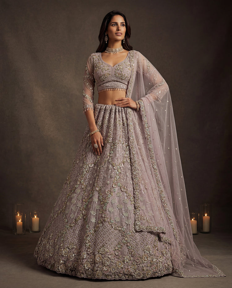Luxury Lavender Net Bridal Lehenga Choli