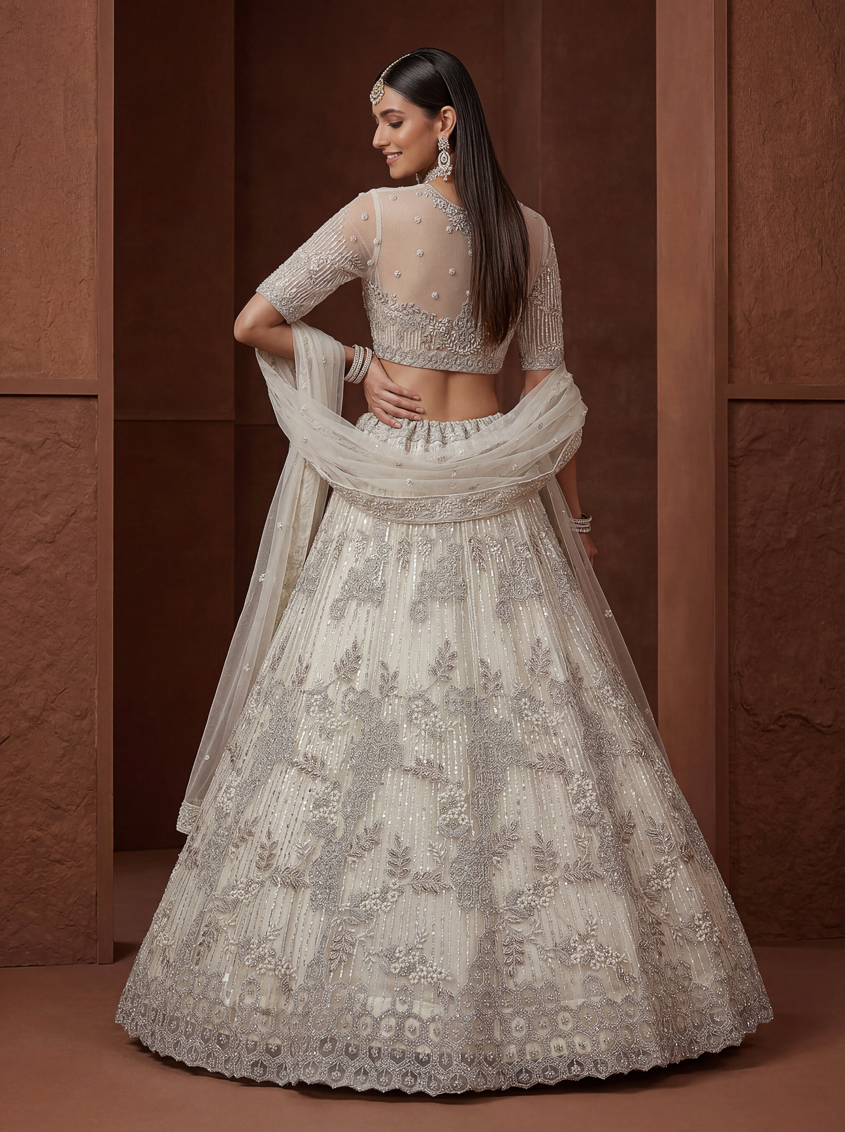Elegant Ivory Net Lehenga Choli with Zari Embroidery | Bridal & Wedding Wear