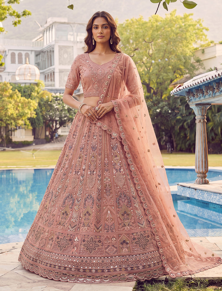 Blush Pink Bridal Net Lehenga