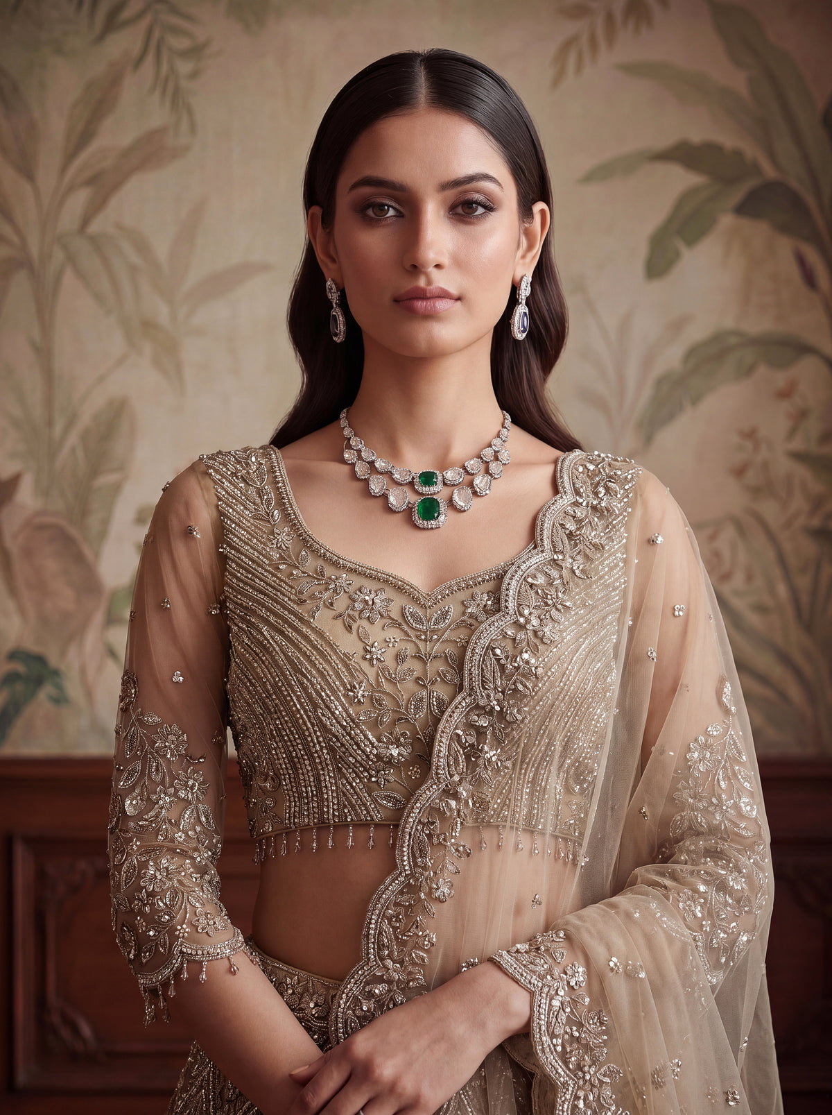 Champagne Net Bridal Lehenga Choli with Zari &amp; Zircon Work, photo 5