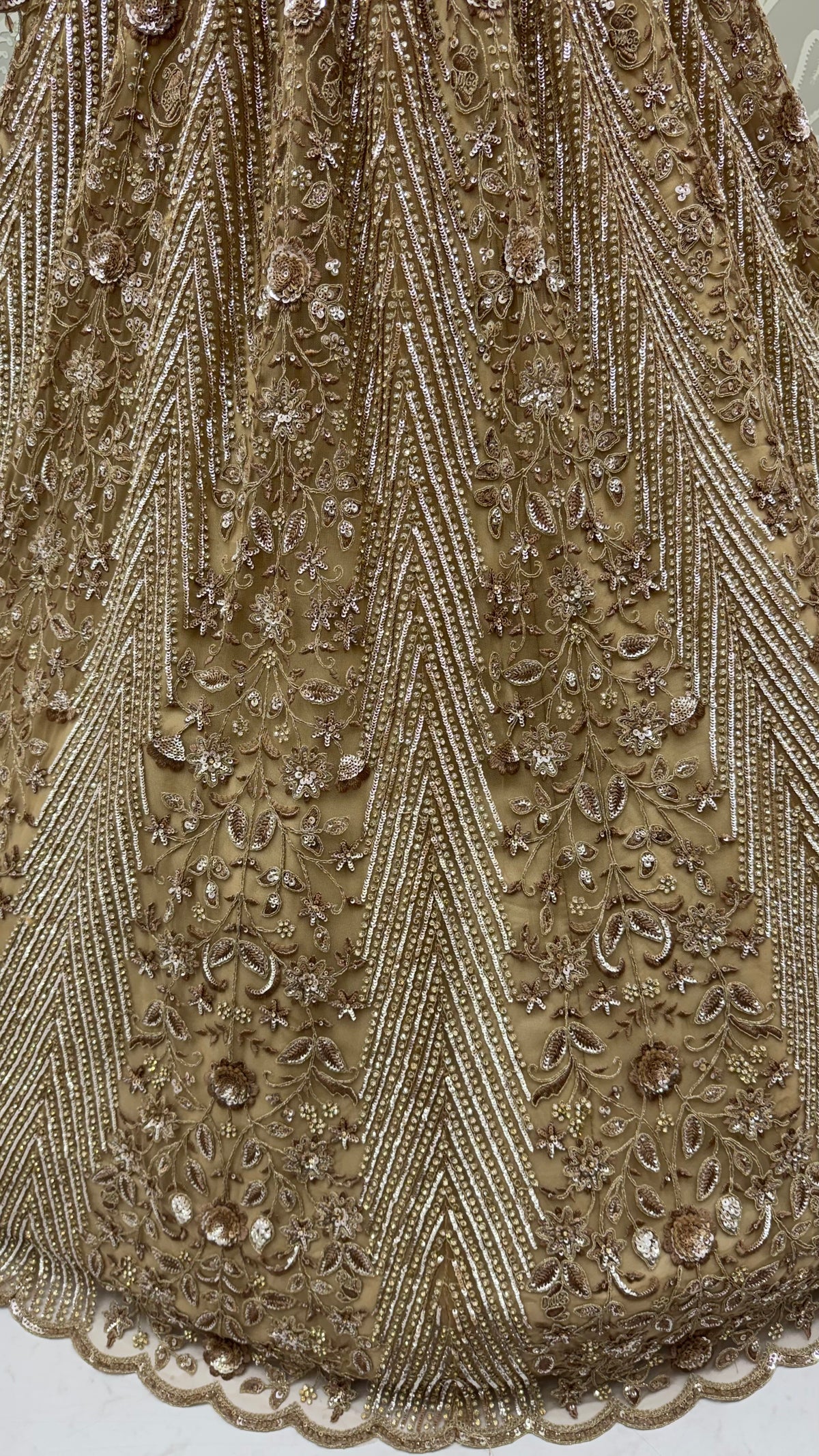 Champagne Net Bridal Lehenga Choli with Zari &amp; Zircon Work, close-up 1