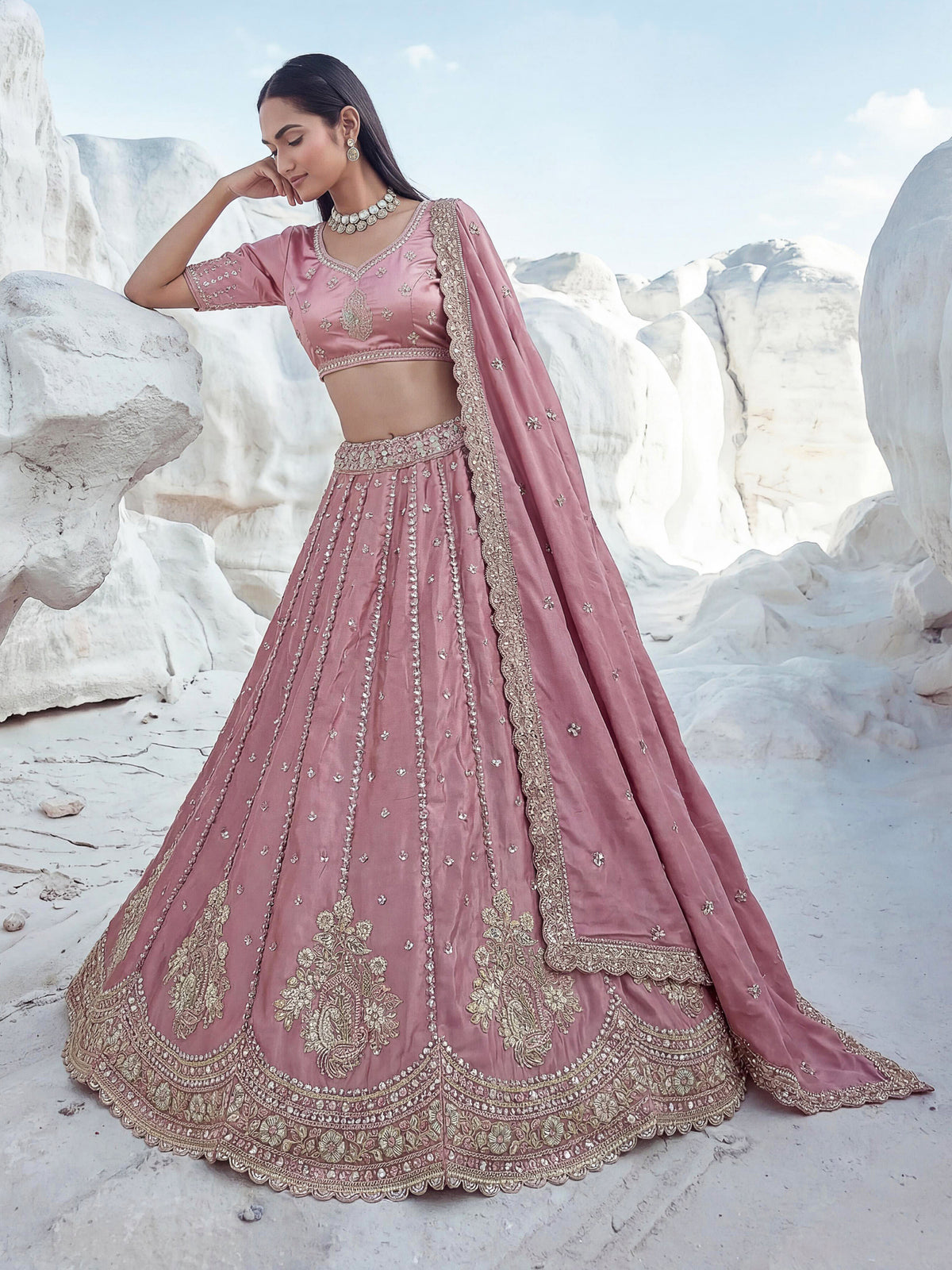 Twilight Bloom Cadbury Silk Lehenga Choli with Intricate Handwork, photo 3