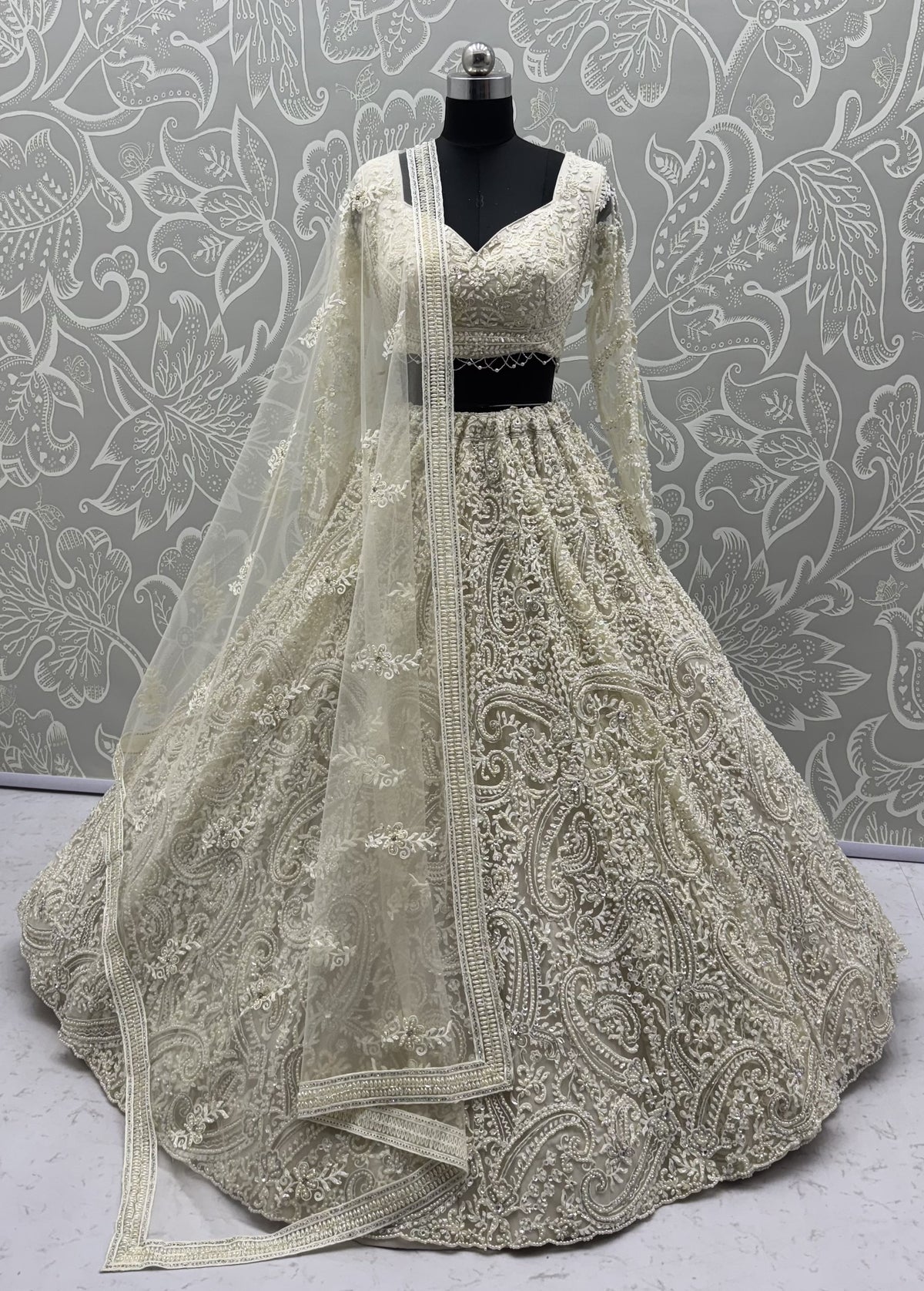Seraphina Ivory Pearl & Sequin Embroidered Net Lehenga Set