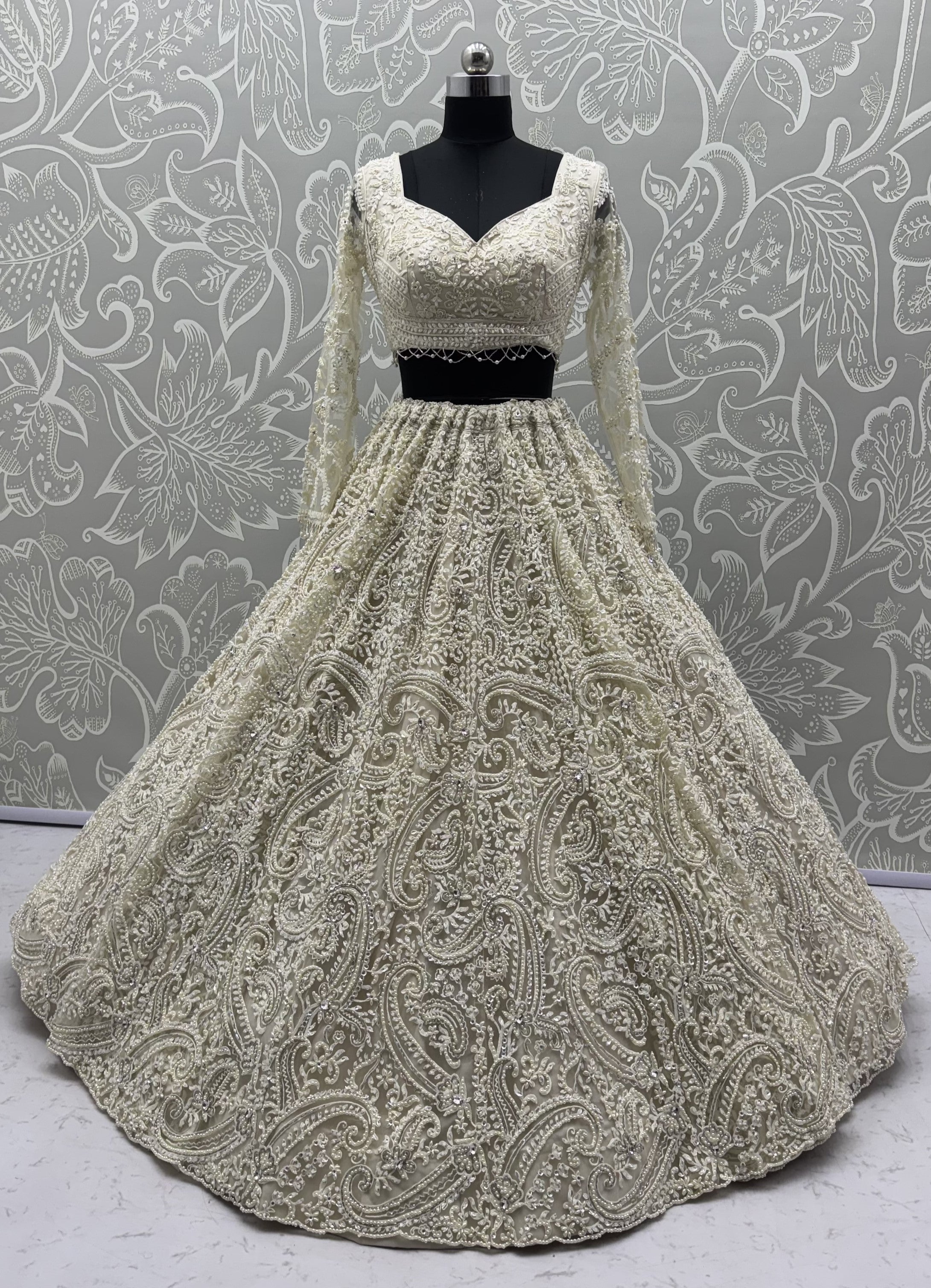 Seraphina Ivory Pearl & Sequin Embroidered Net Lehenga Set
