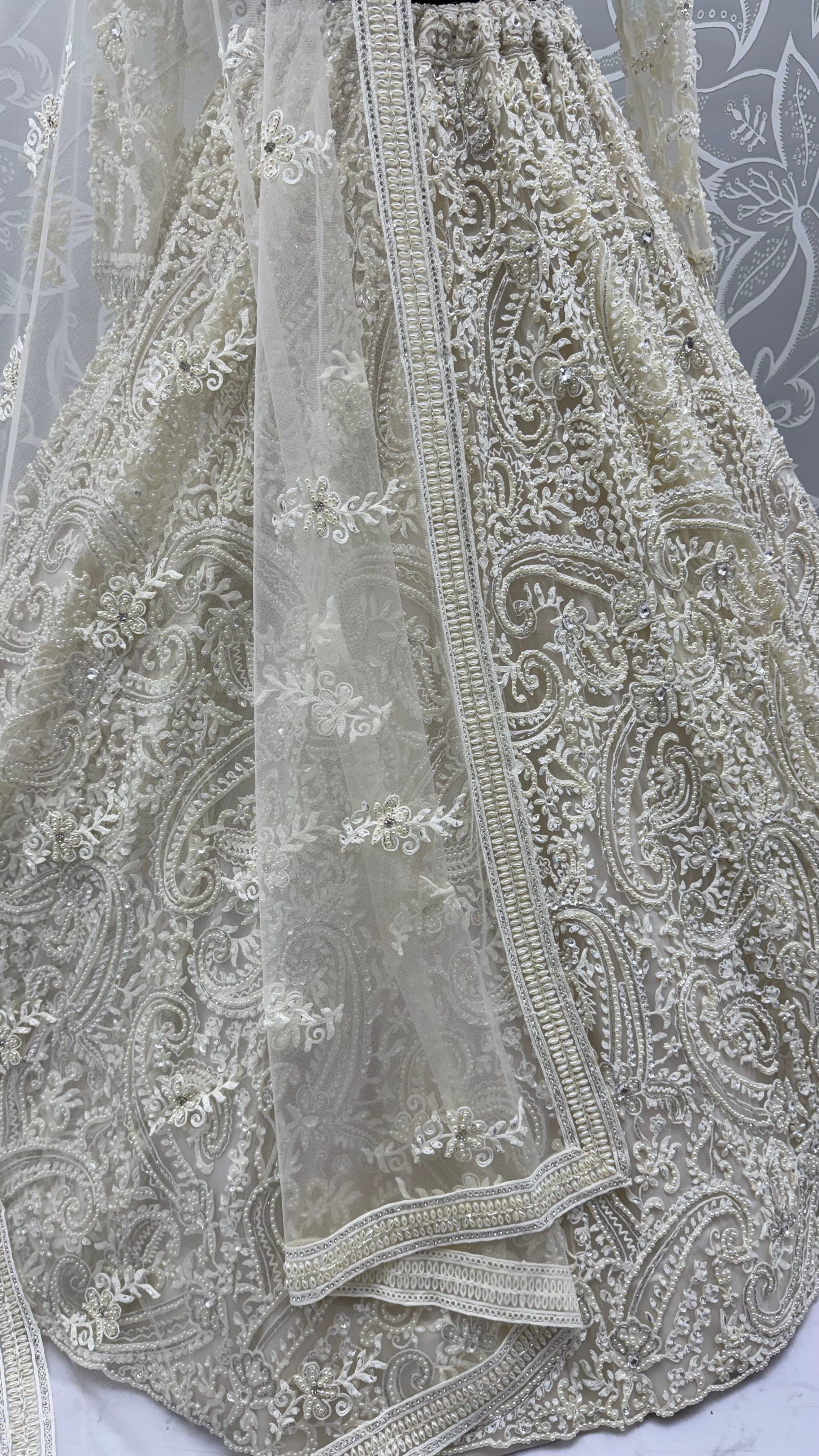 Seraphina Ivory Pearl & Sequin Embroidered Net Lehenga Set