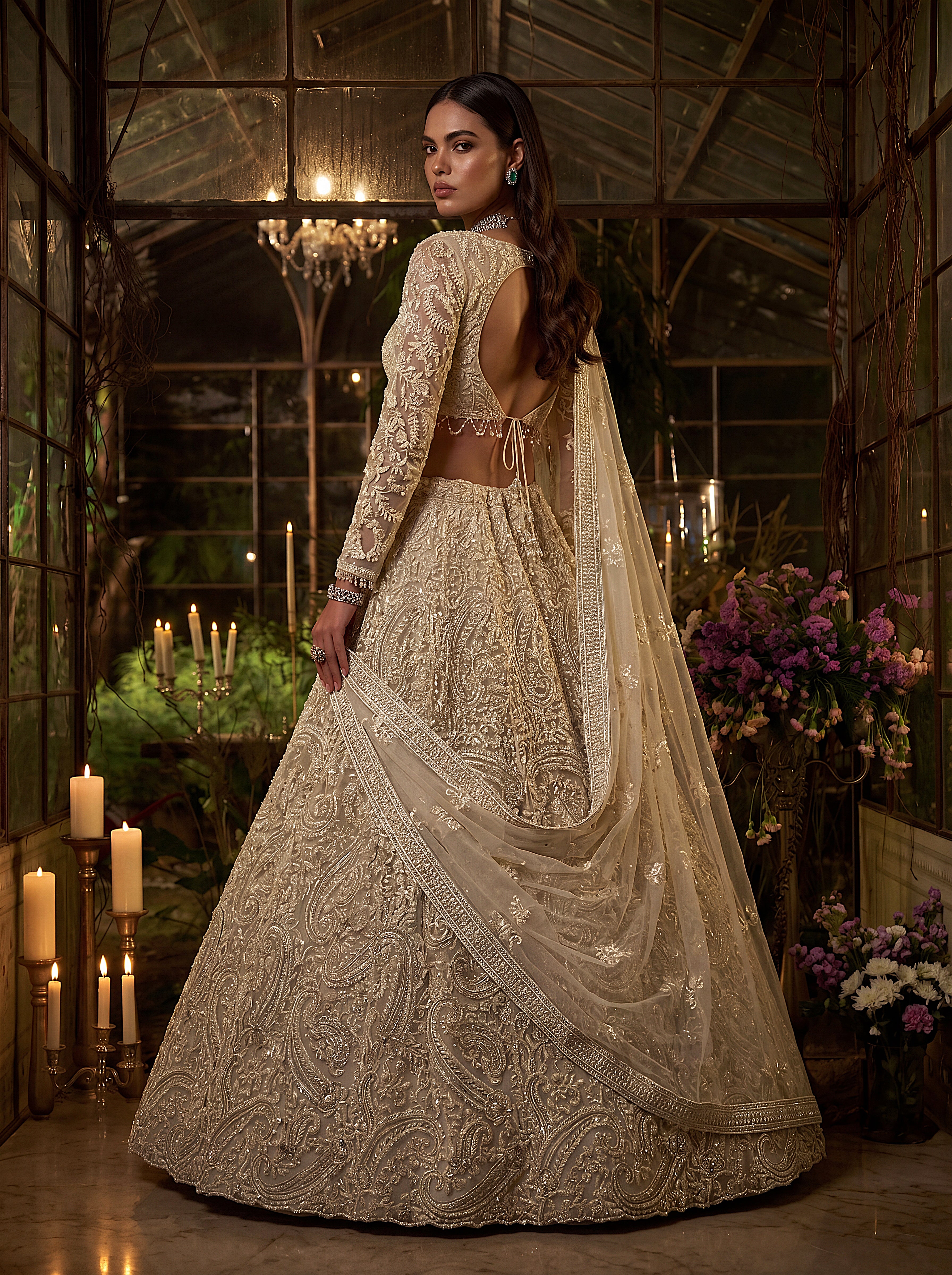 Seraphina Ivory Pearl & Sequin Embroidered Net Lehenga Set
