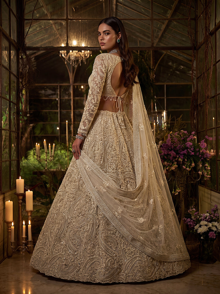Seraphina Ivory Net Lehenga Choli with Pearl and Sequin Embroidery, photo 2