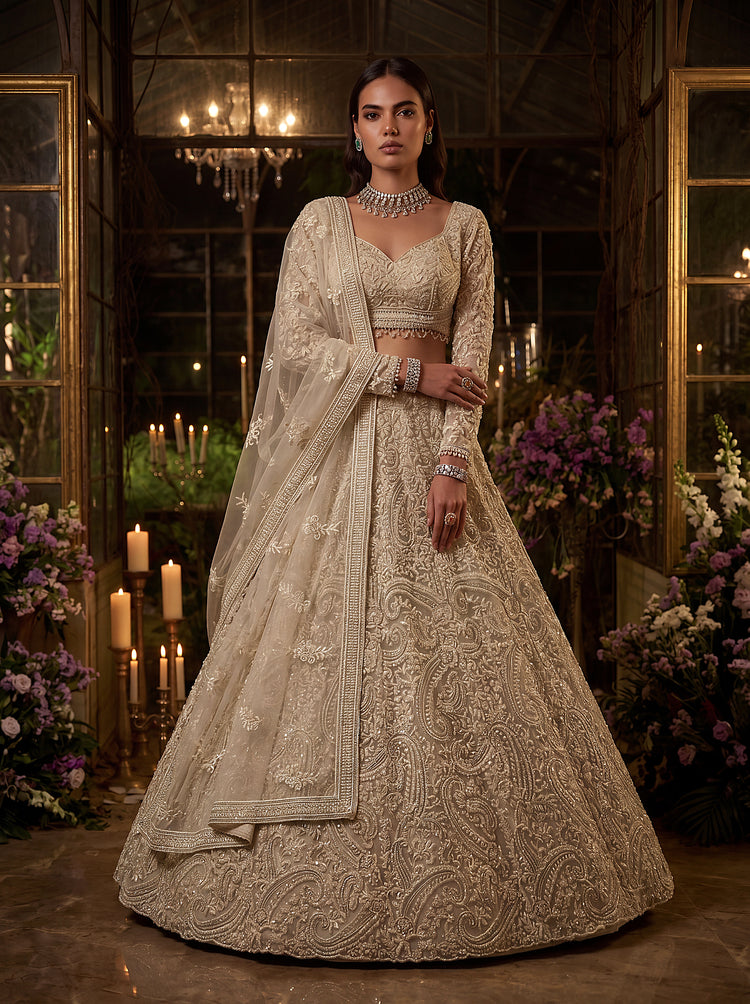 Seraphina Ivory Net Lehenga Choli with Pearl and Sequin Embroidery, photo 3