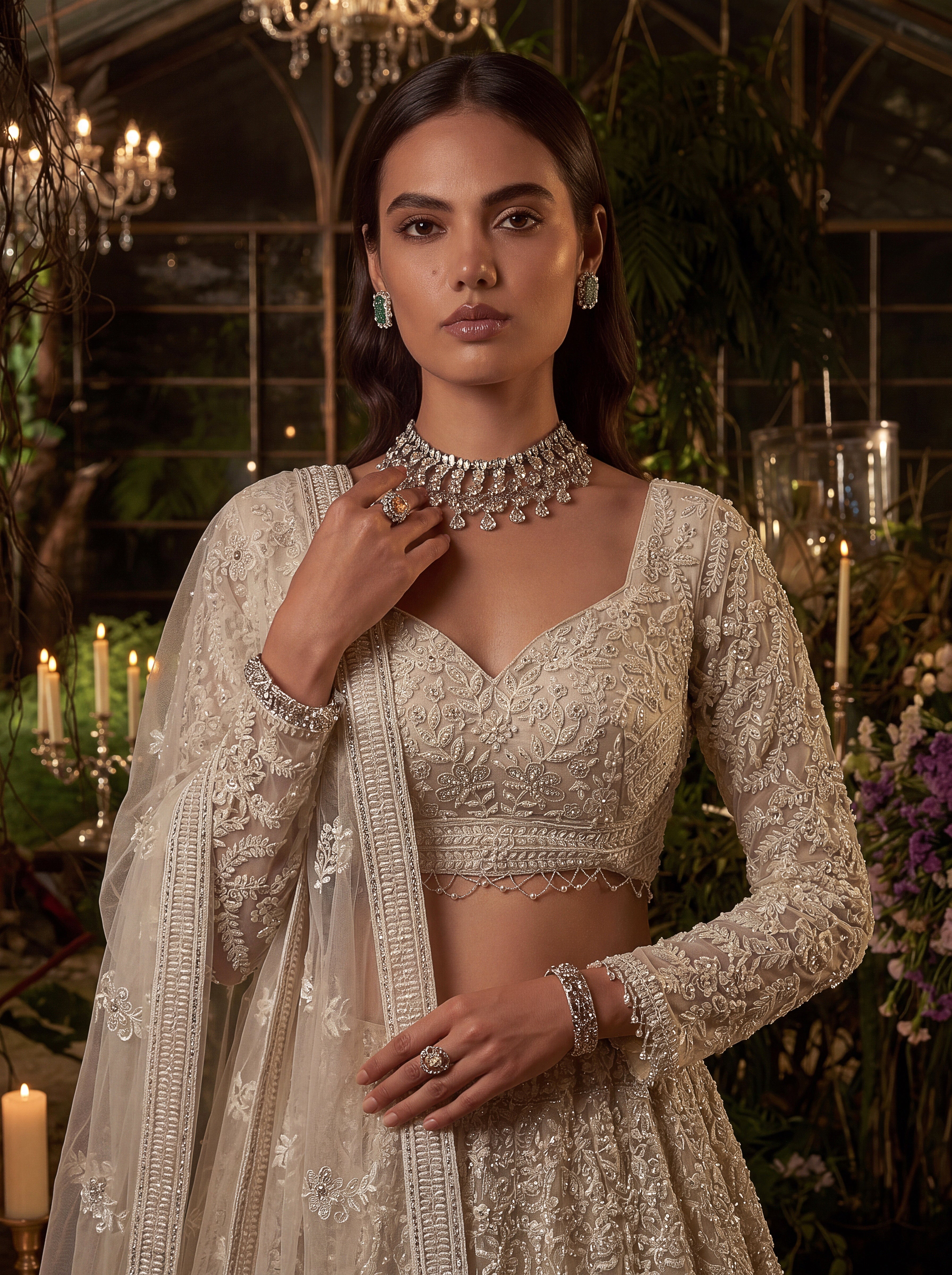 Seraphina Ivory Pearl & Sequin Embroidered Net Lehenga Set