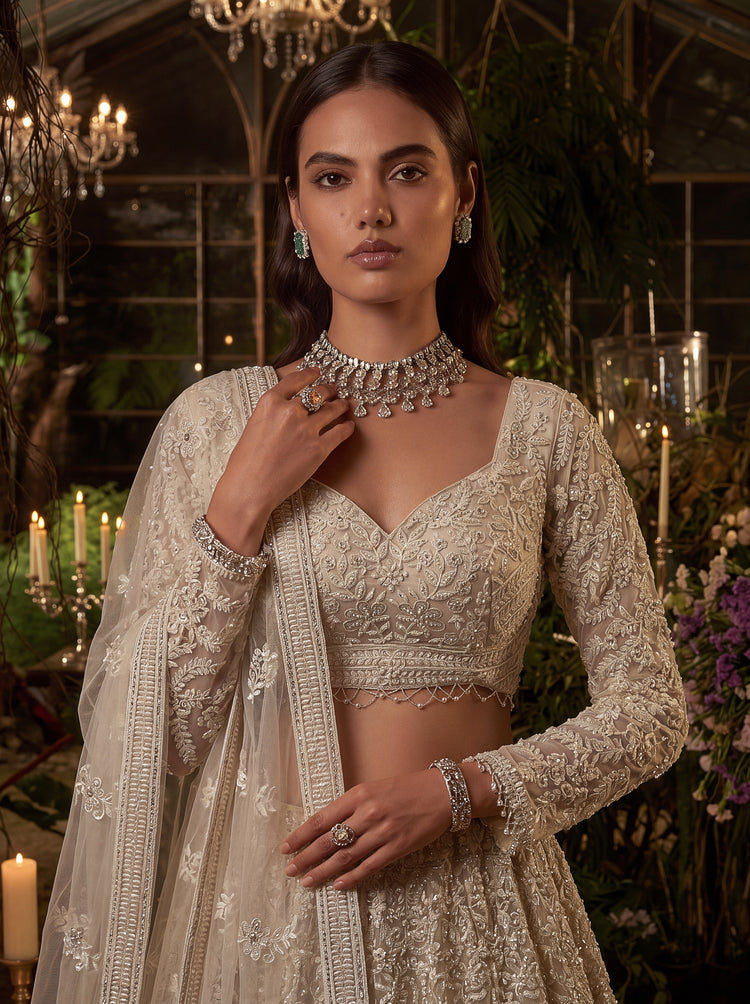 Seraphina Ivory Net Lehenga Choli with Pearl and Sequin Embroidery, photo 5
