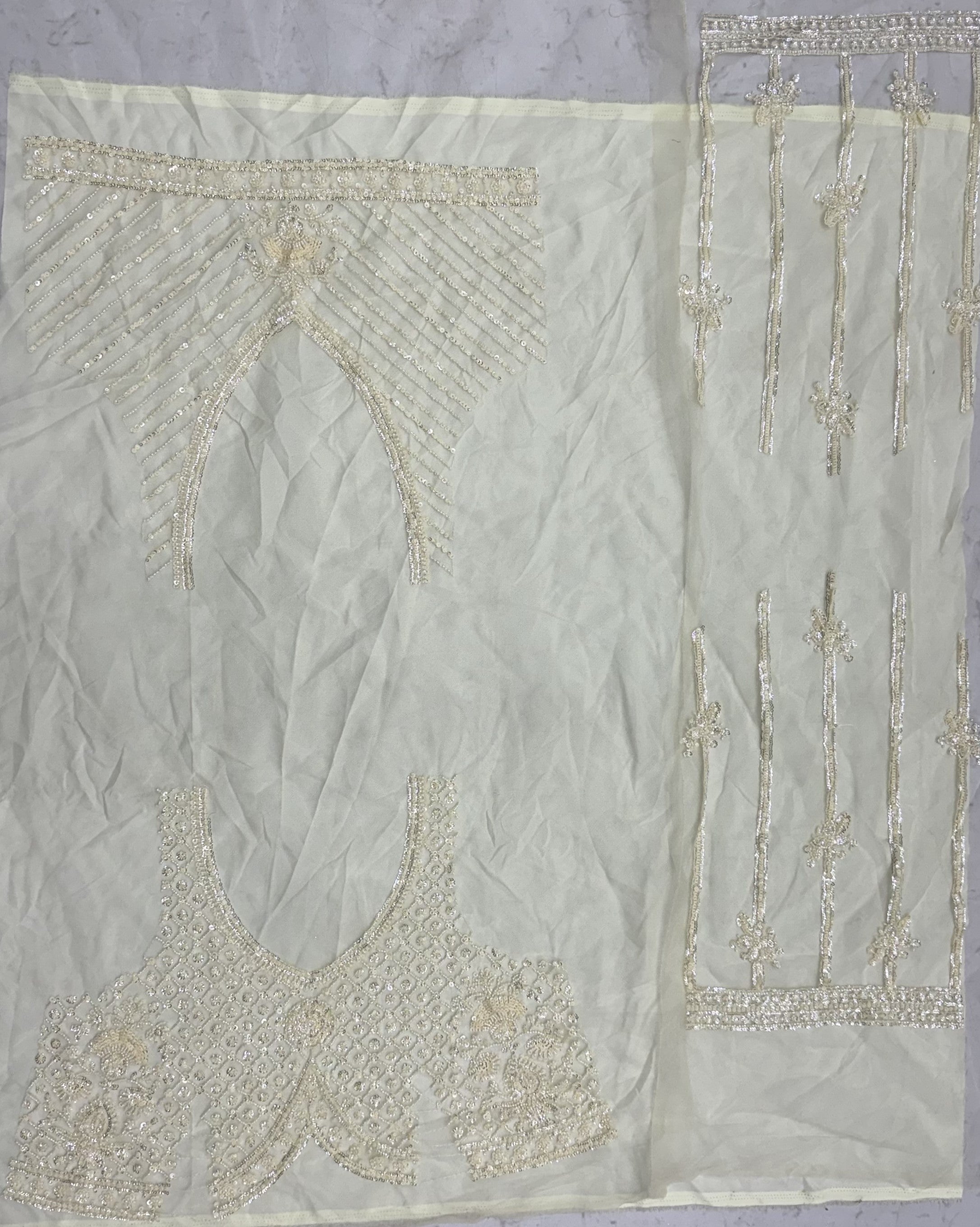 Intricate motifs and Beautiful Patterned Sequence arranged in Partywear Handwork Lehenga Chol
