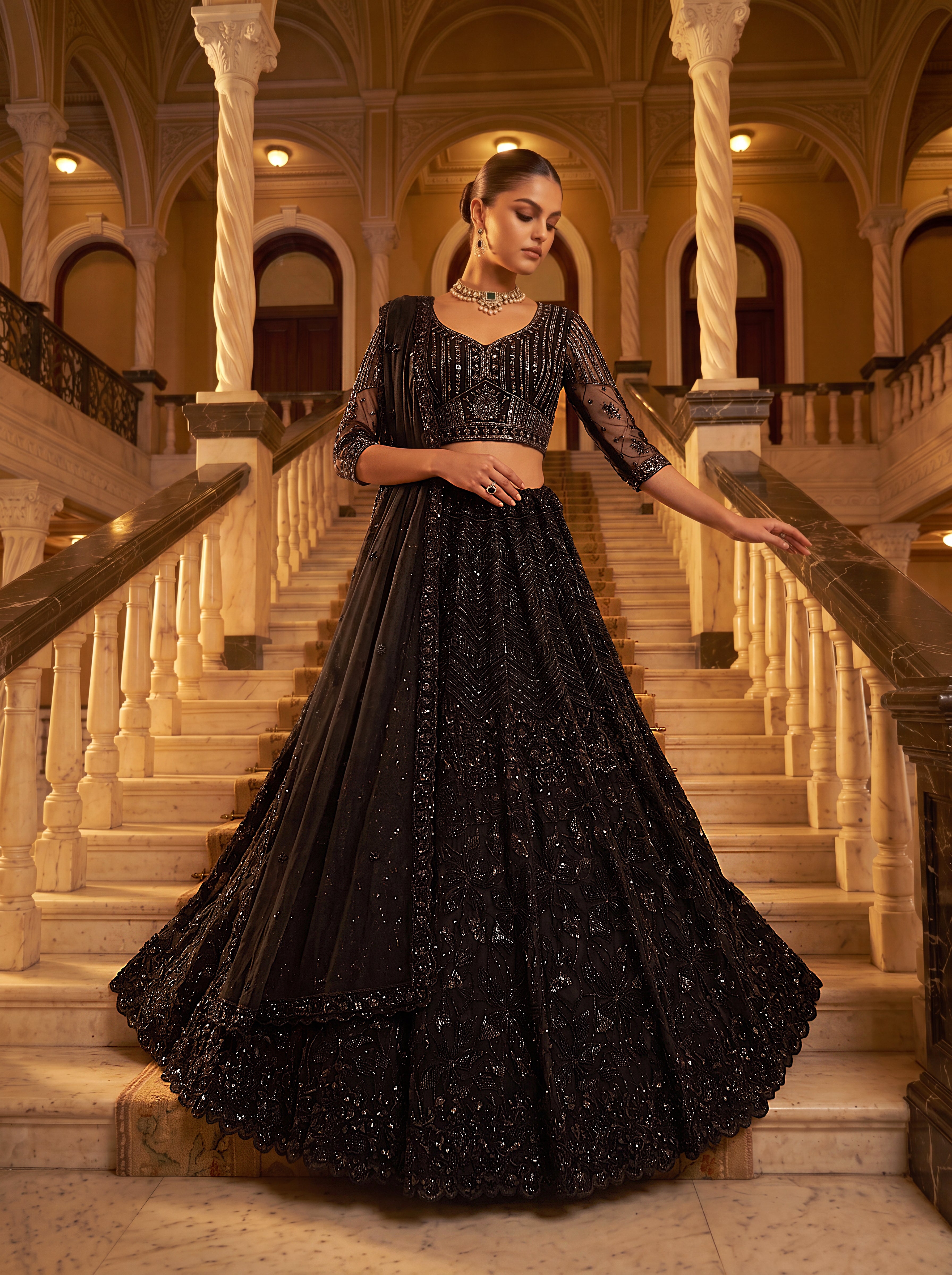 Black Empress Designer Lehenga Choli with Heavy Sequin Work