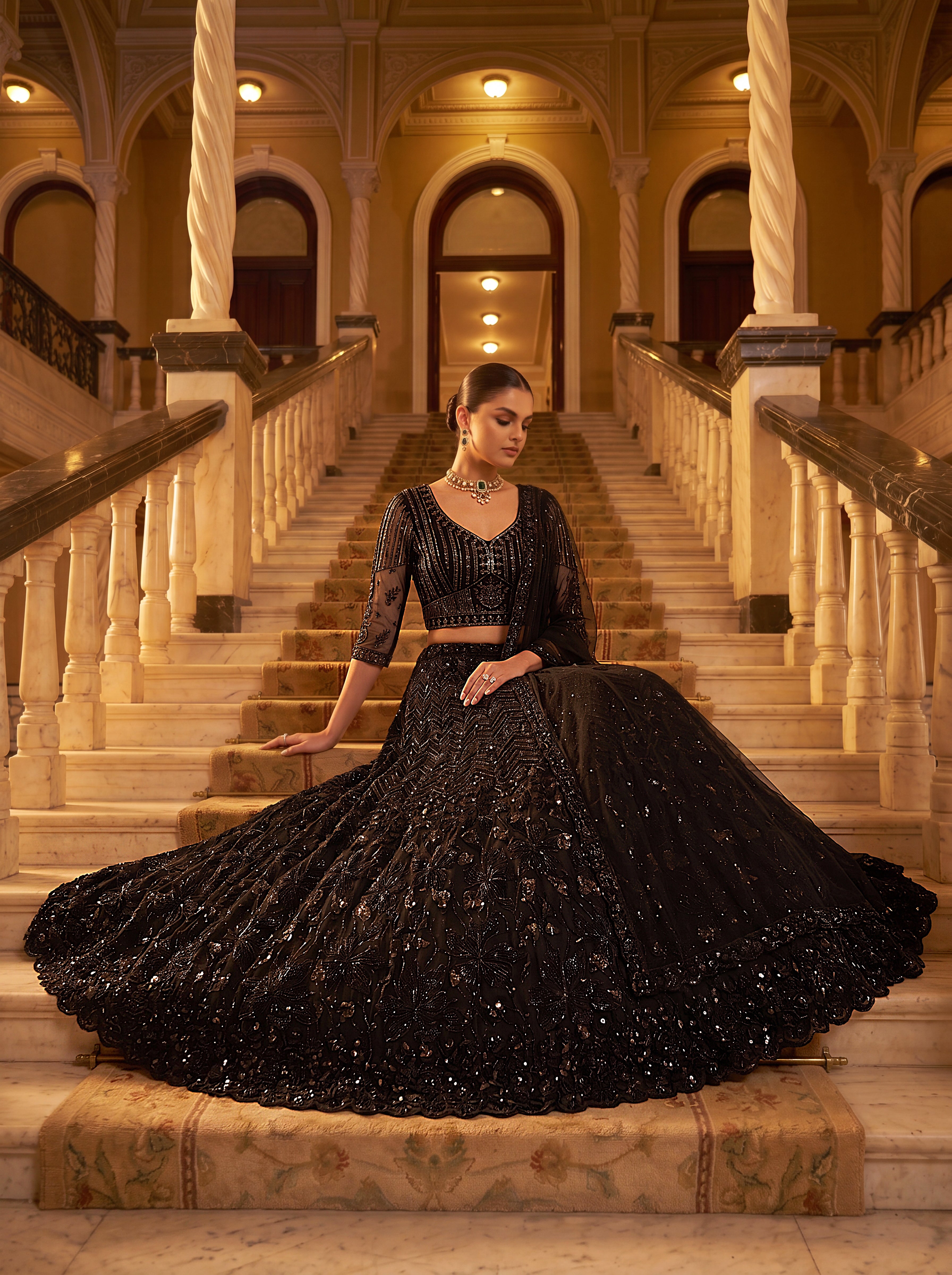 Black Empress Designer Lehenga Choli with Heavy Sequin Work