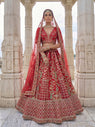 Aadya Crimson Bridal Lehenga Choli – Premium Gadhwal Silk Wedding Lehenga