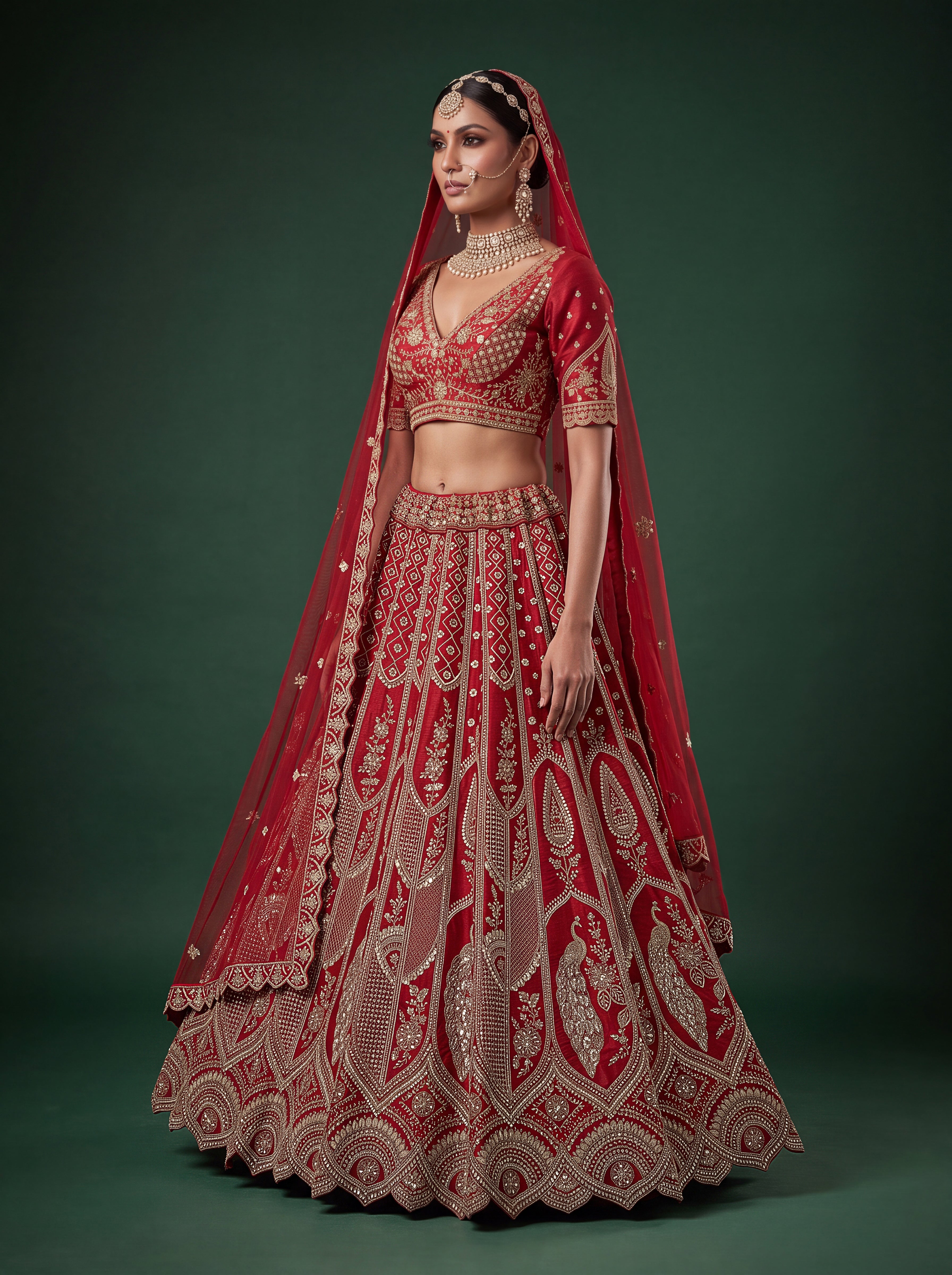 Women's Red Premium Slub Silk Bridal Lehenga Choli with Tatami Zari Embroidery & Soft Net Dupatta | Wedding Wear