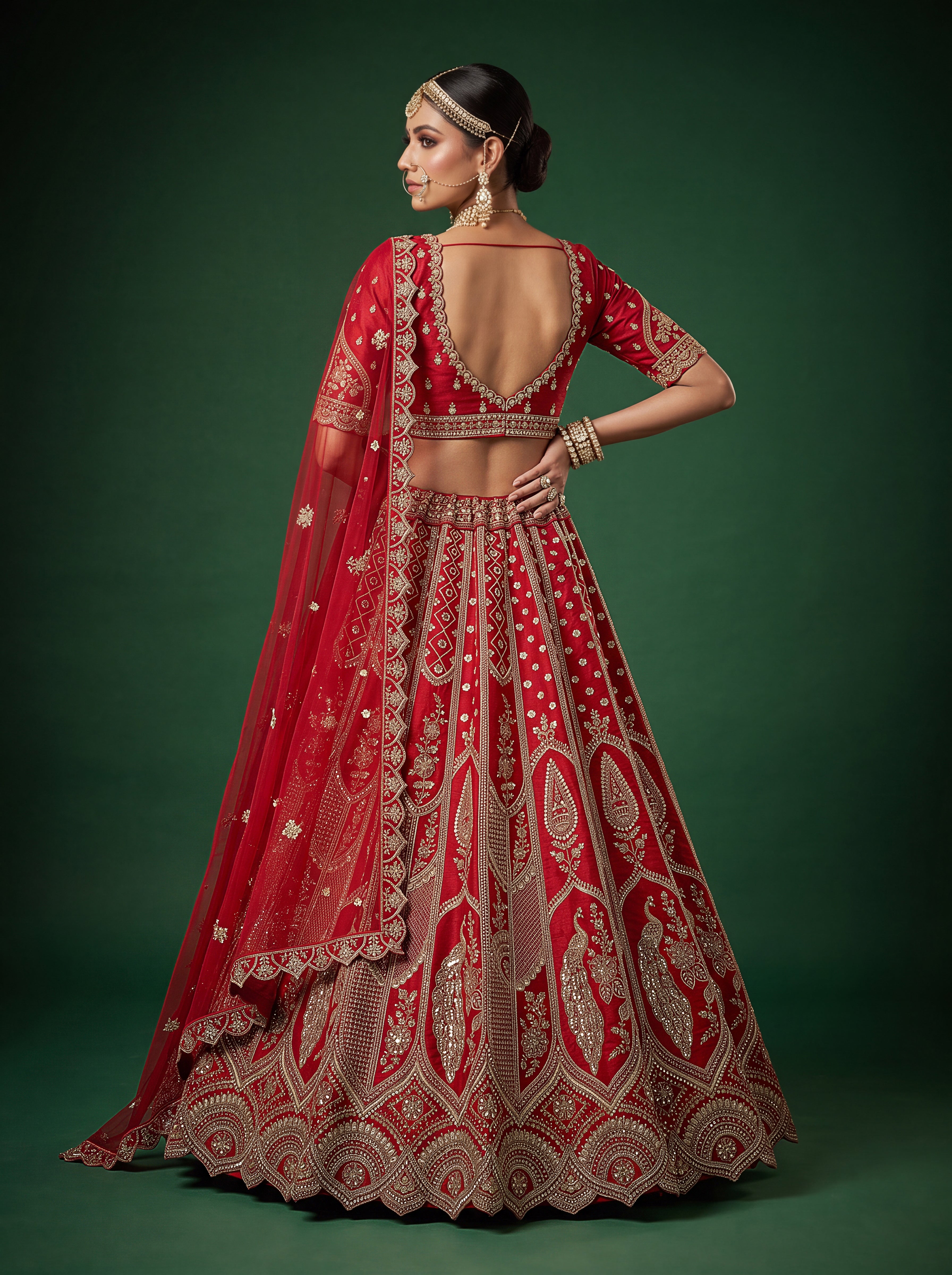 Women's Red Premium Slub Silk Bridal Lehenga Choli with Tatami Zari Embroidery & Soft Net Dupatta | Wedding Wear