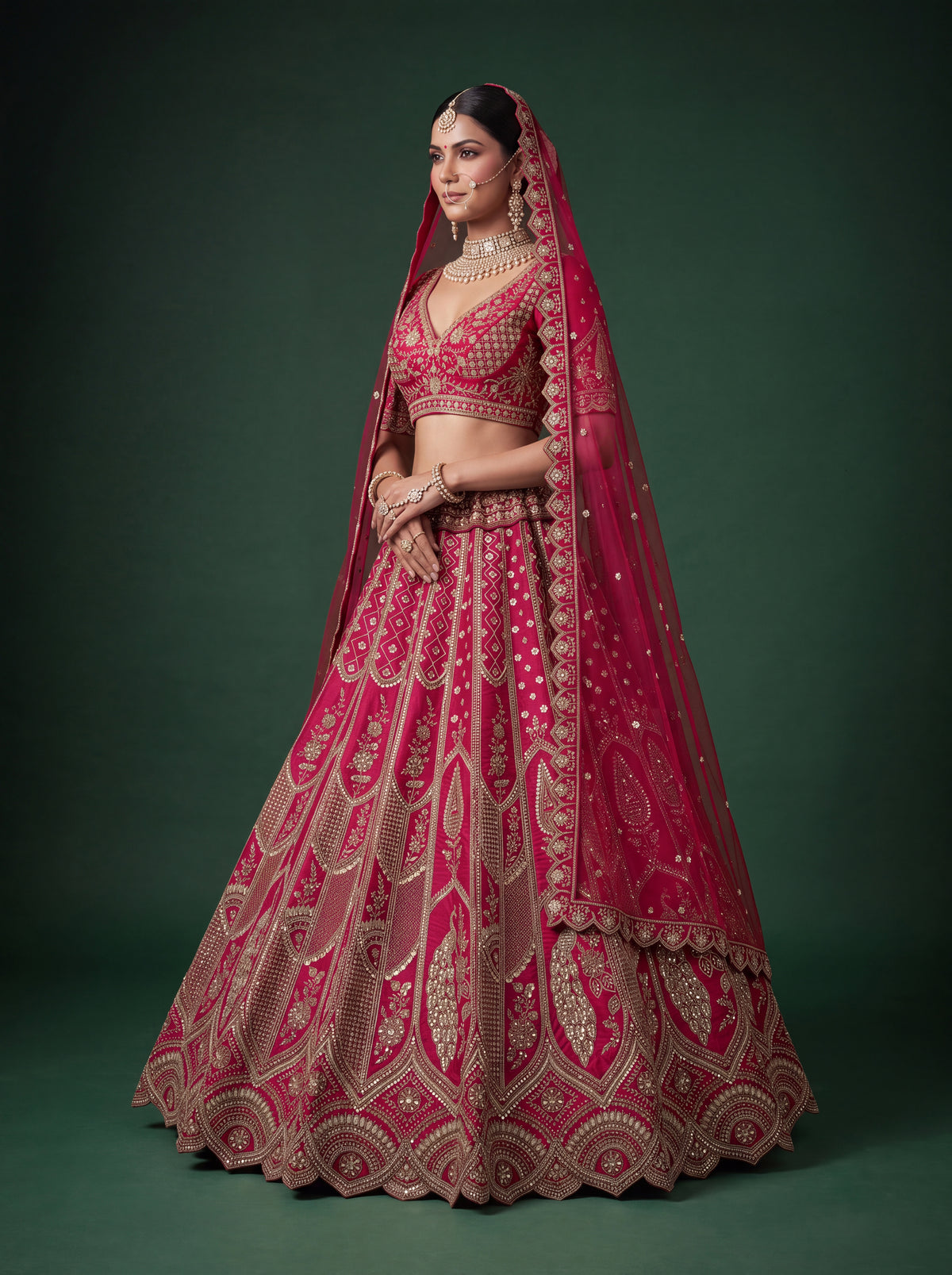 Rani Pink Slub Silk Bridal Lehenga Choli with Tatami Zari and Beadwork, photo 3
