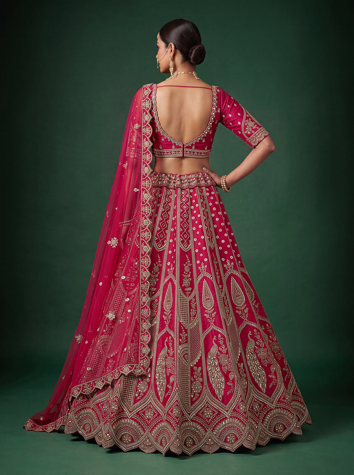 Rani Pink Slub Silk Bridal Lehenga Choli with Tatami Zari and Beadwork, photo 2