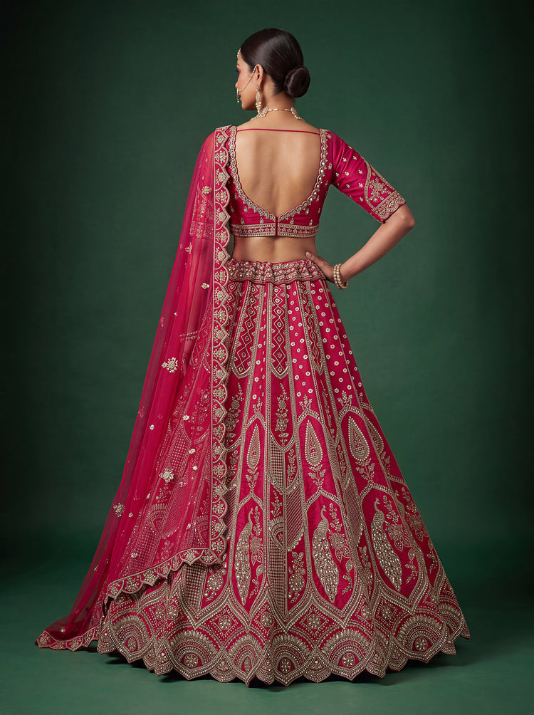 Rani Pink Slub Silk Bridal Lehenga Choli with Tatami Zari and Beadwork, photo 2